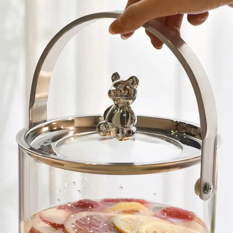 Transparent colored juice bucket, glass cold drink bucket, oversized with control valve