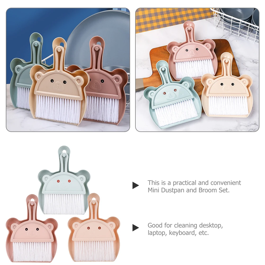 

3 set Cartoon Broom Set Mini Household Dustpan Set Cleaning Brush Desk Home Car Pet Bedroom Tabletop Accessories