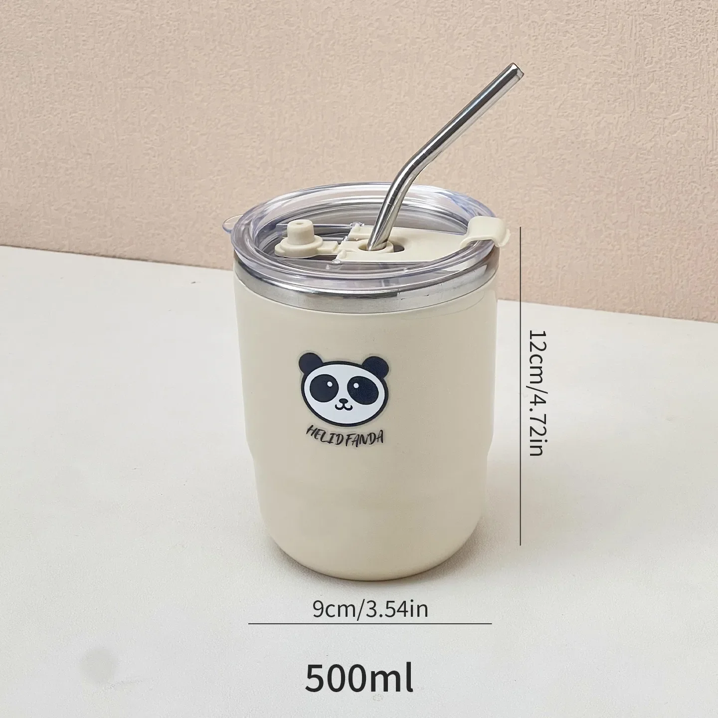 500ML thermosbeker met rietje, gemaakt van 304 roestvrij staal, dubbelwandig geïsoleerd, draagbare, lekvrije koffiebeker voor kinderen.