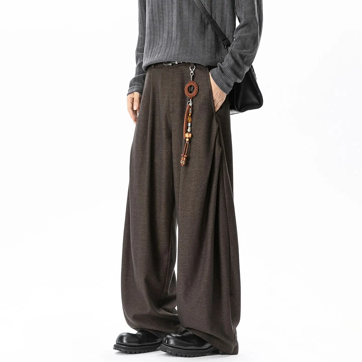 Three-dimensional Pleated Machete Casual Pants Men Autumn Structural Segmentation, Retro Old Money Imitation Denim Long Pants