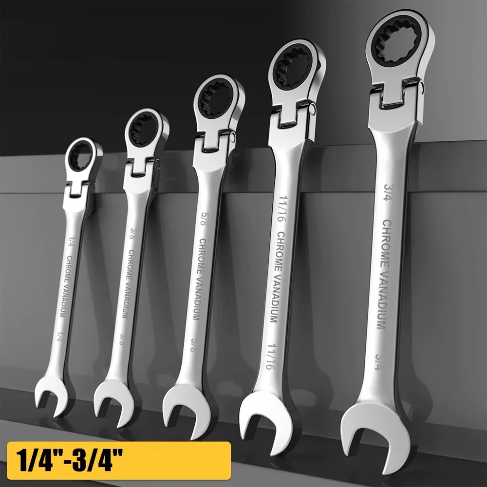 8-19mm Flex-Head Ratcheting Wrench Set | 1/4”to 3/4“ Ratchet Combination Wrenches Set | 72-Teeth | Chrome Vanadium Steel Amagi