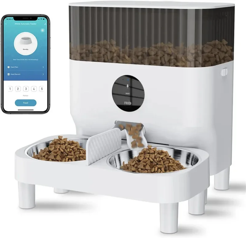 

Auto Pet Feeder Stainless Steel,Adjustable Height,Double Bowls,Voice Recording,5L,Smart Dog and Cat Feeder,2.4G WiFi App Video