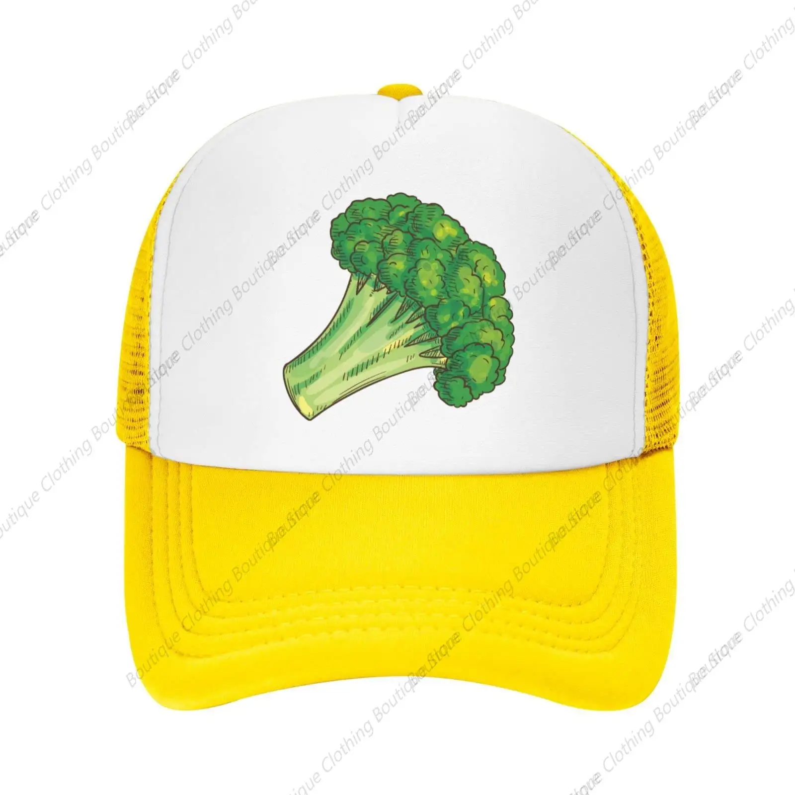 Broccoli Vegetables Hat Mesh Cap for Men Women, Adjustable Trucker Hat Baseball Cap Yellow