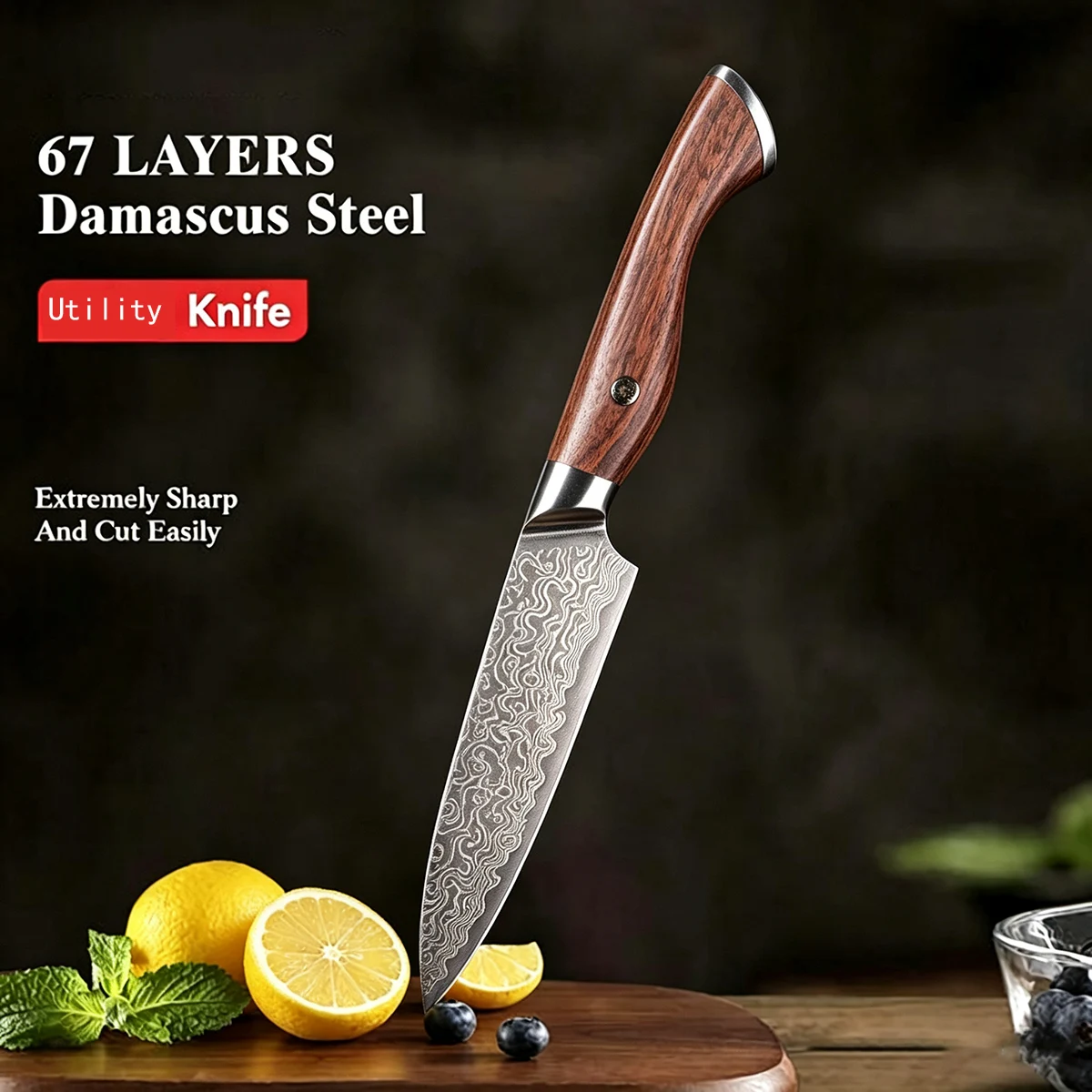 5 Inch Utility Knife Rosewood Handle 67-Layers Damascus Steel VG-10 Blade Paring Barbecue Cleaver Kitchen Knives Cooking Tools