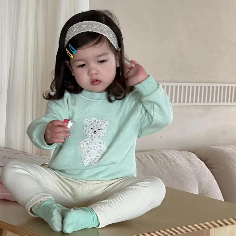 

2025 Autumn New Baby Girls Cute Cartoon Bear Sweatshirt Infant Toddler Long Sleeve Cotton Pullover Tops Baby Casual Clothes