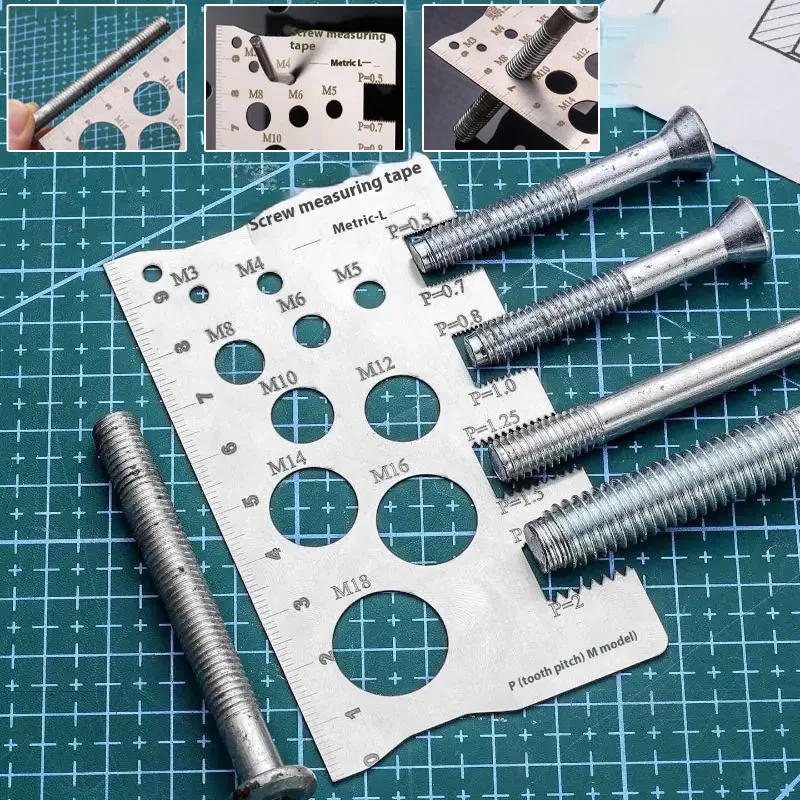 M3-M18 Thread Checker Screw Measurement Ruler Stainless Steel Caliper Metric for Measuring Screw Pitch Bit Bolt Nut Screw