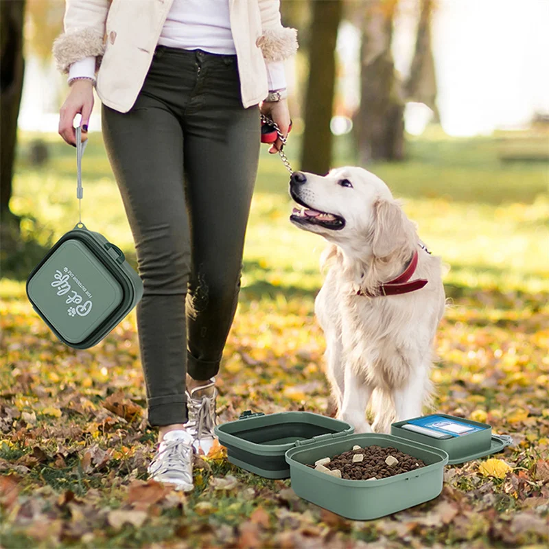 Thickened Folding Pet Bowls Outdoor Pet Double Bowls Tableware Travel Dog Feeder Bowls Pet Supplies Portable Dog Bowls