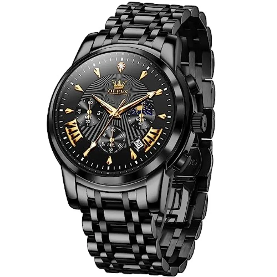 

OLEVS Mens Watches Luxury Waterproof Lumius Easy Read Chrograph Watches Full Gold/White Dail/Black Face with Calendar Wrist Wat