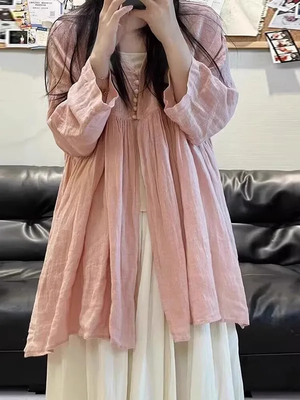 

Хлопково-льняной топ в стиле «ленивый шик» для женщин, летняя коллекция 2025, новинка, удлиненный, стандартной длины