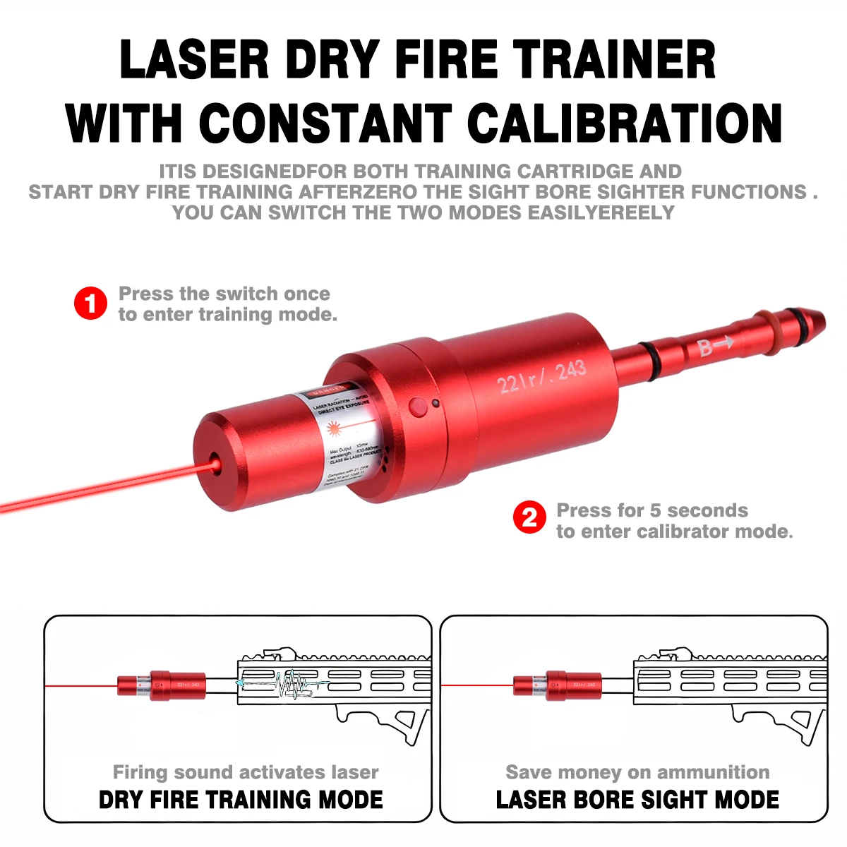 Cal .17/177 22LR 9mm 38SPL 223REM 12GA La-ser Magnetic Red Dry Fire Training Cartridge Training Bullet Bore Sight Dual-purpose view 4