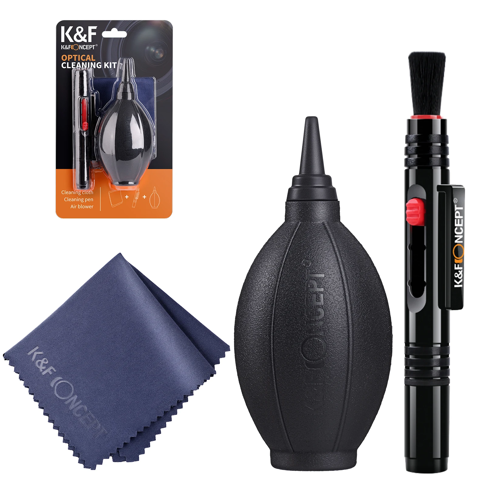 K & F Concept 3 in 1 Kit di pulizia della fotocamera con penna a pennello per obiettivo Rocket Air Blower Kit di pulizia del panno in microfibra per obiettivo della fotocamera LCD