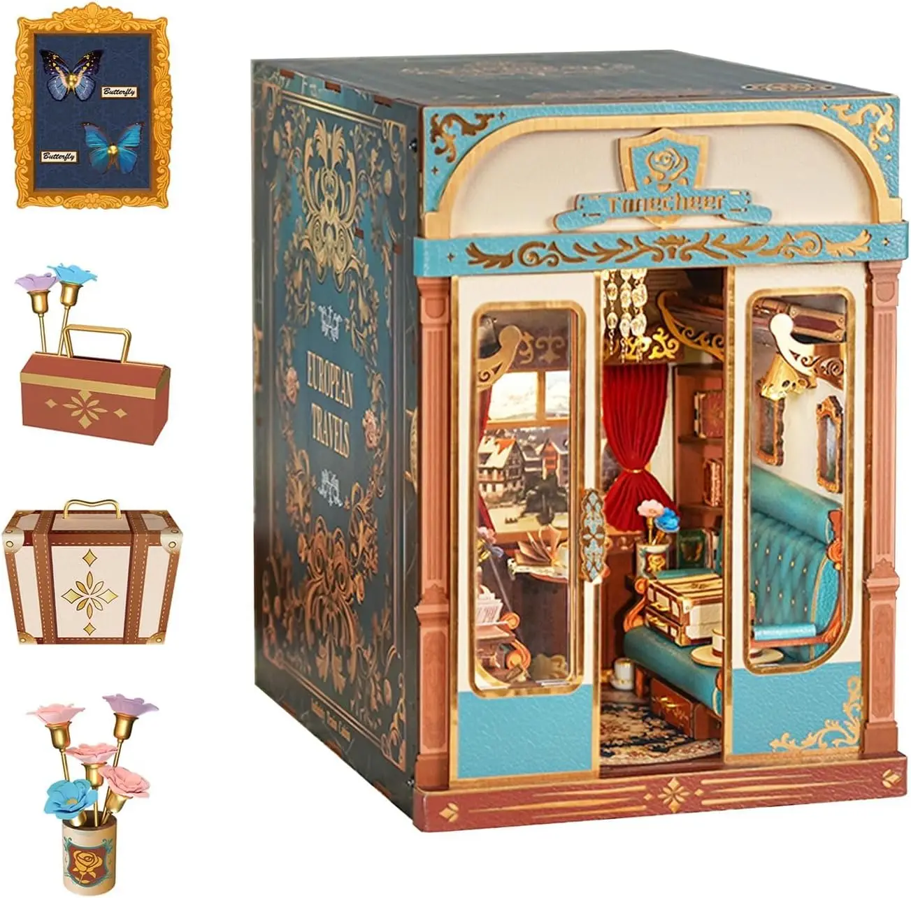 DIY Book Nook Kit for Adults, Miniature Infinity Train Cabin European Vintage Carriage Model, Wooden 3D Puzzle Dollhouse Booknoo