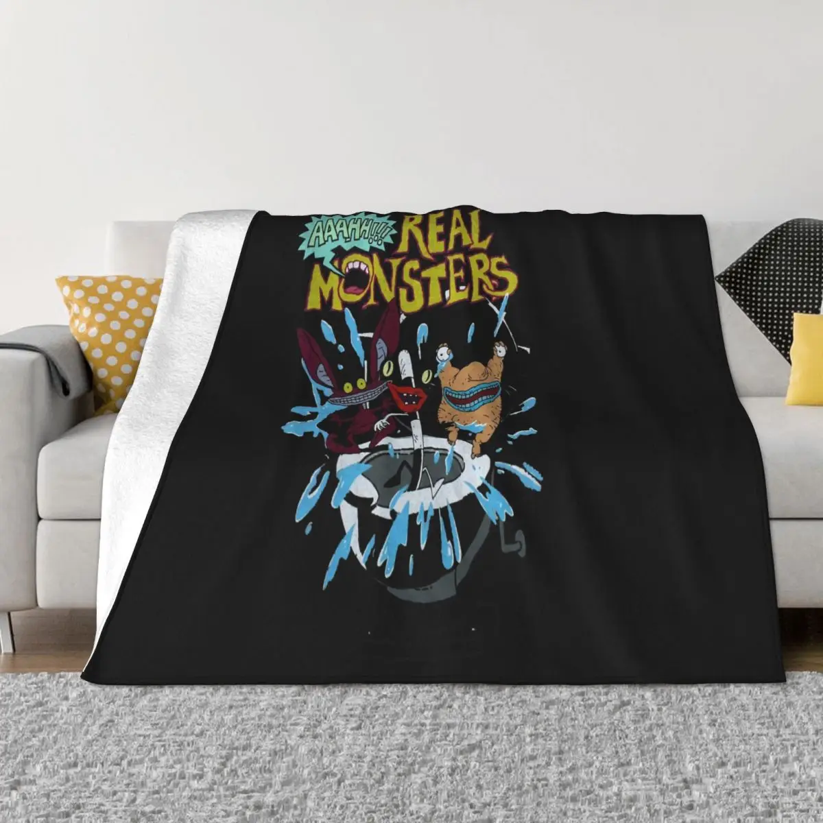 Real Monsters Mens Original Cartoon Group Under Logo Holiday Summer Style Middle Aged Retro Throw Blanket