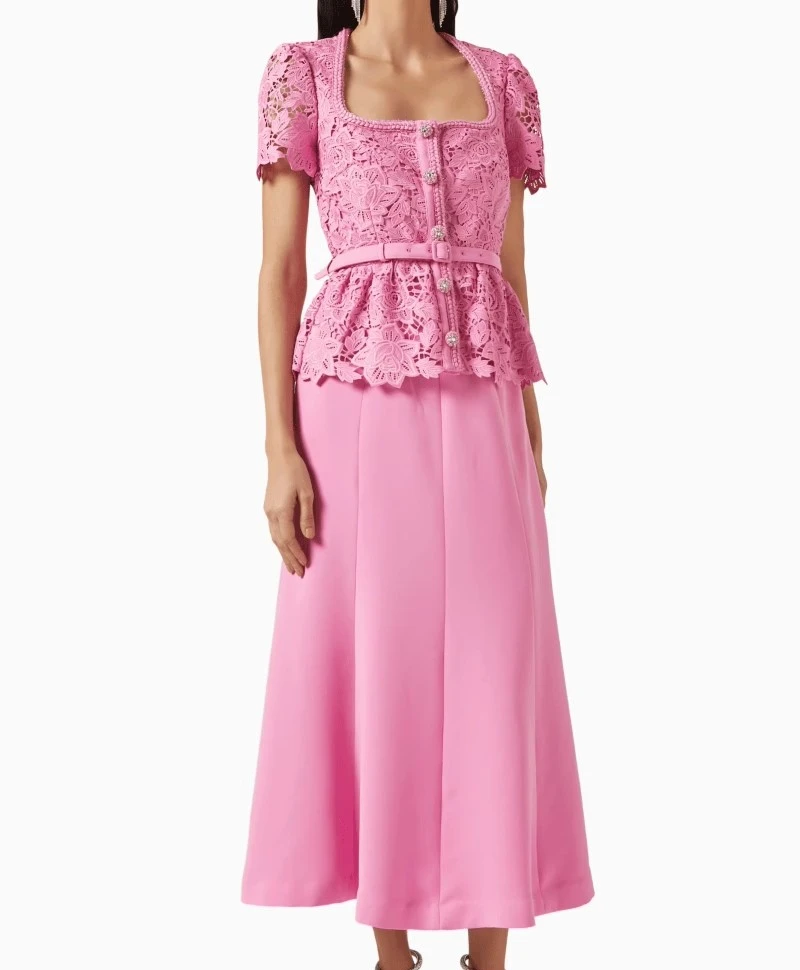 

Rose Red Lace Dress for Women Square Collar Diamonds Button Elegant Womens Clothing Runway Design Holiday Party Vestidos