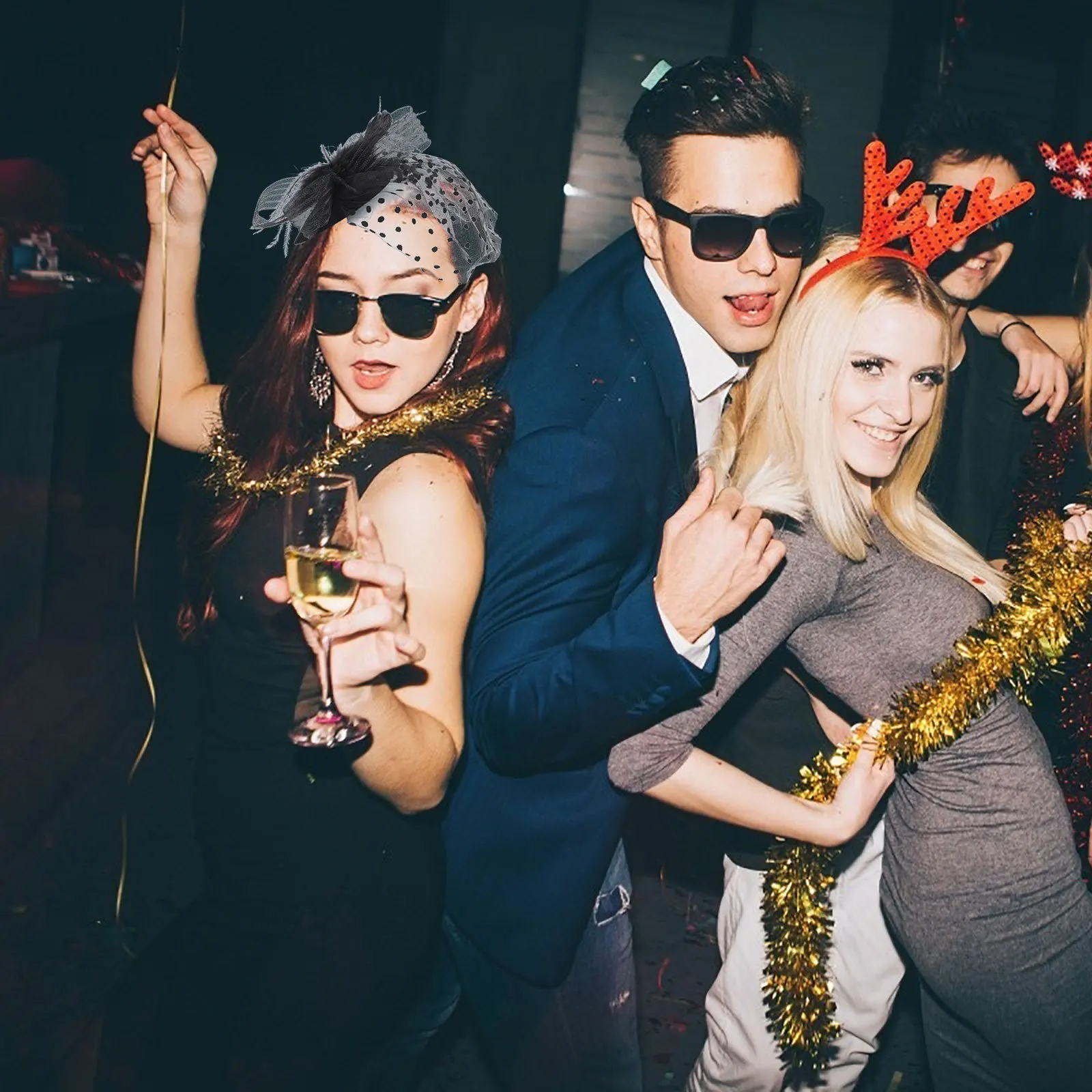 1세트 치파오 드레스 액세서리 레트로 메쉬 망사 모자 장갑 세트 연회 웨딩 촬영 파티 베일 헤드드레스