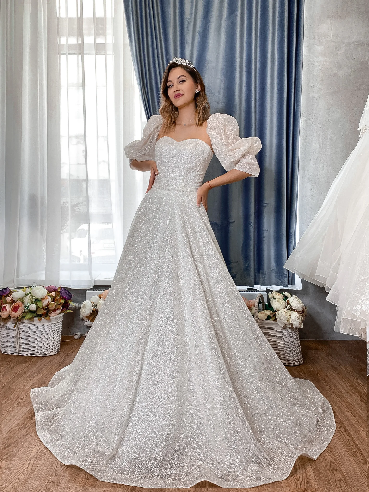 Robe De Mariée trapèze en tissu, magnifique Robe De princesse, manches mi-bouffantes, amovible