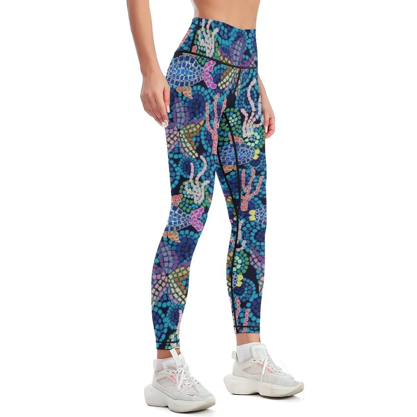 Sea life colorful mosaic. Leggings Pants sport Women sportwear sport set Fitness woman Womens Leggings