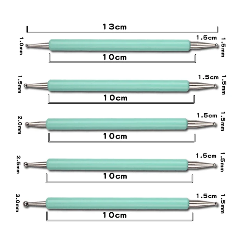 5Pcs Dual-Ended Nail Art Dotting Tools, with 10 Different Sizes for Dotting, Marbleizing & Painting Manicure Kit