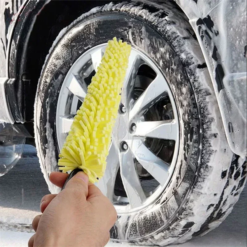 1-4Pcs Portable Car Wheel Brush Yellow Sponge Scratch Free Auto Wheel Tire Rim Scrub Brushes Cleaning with Handle Washing Tool