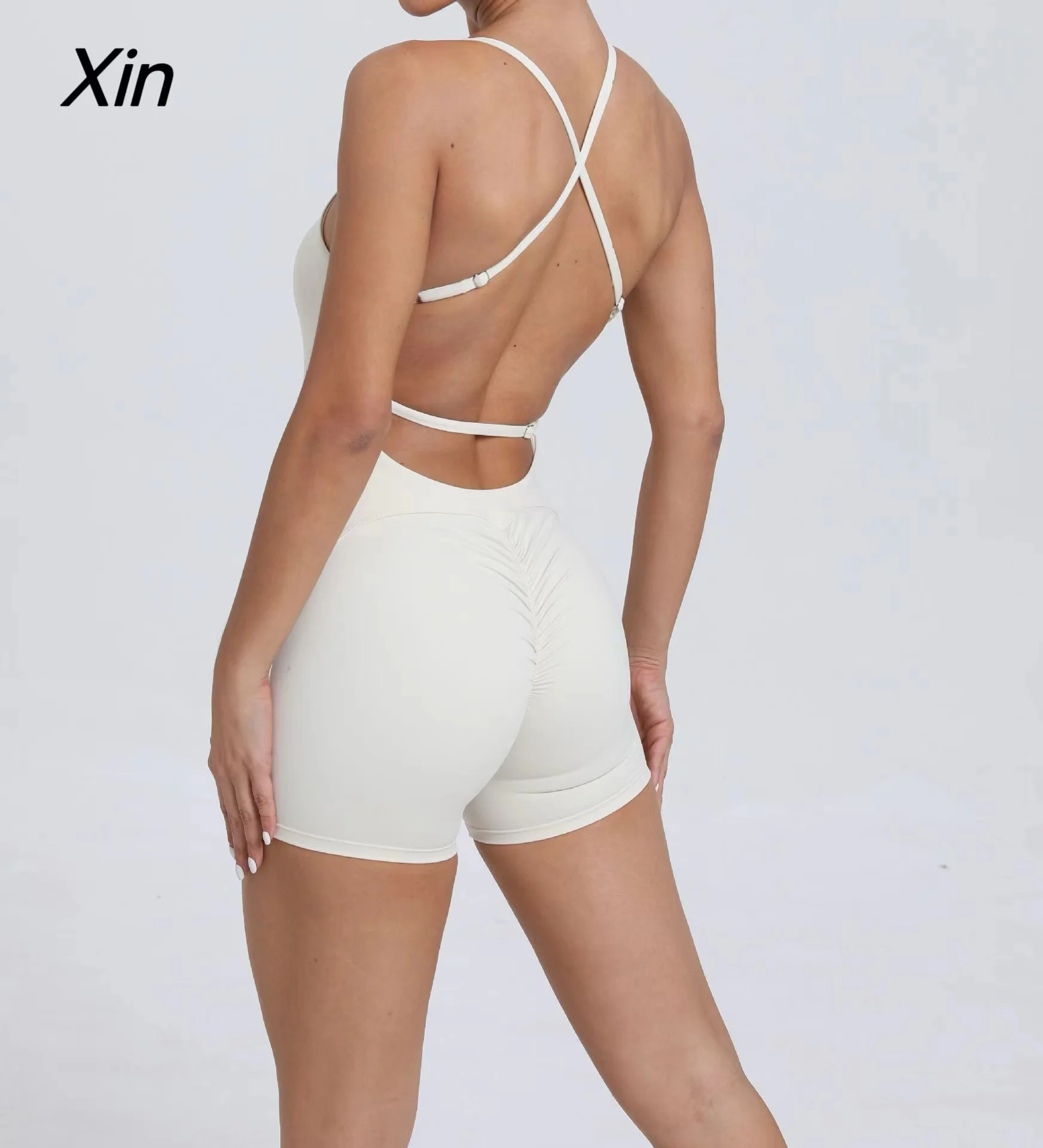 Sexy Cross Backless Sporty Scrunch Short Jumpsuit Raises Push Up Gym Women Romper One Piece Yoga Set Fitness Overalls Playsuit