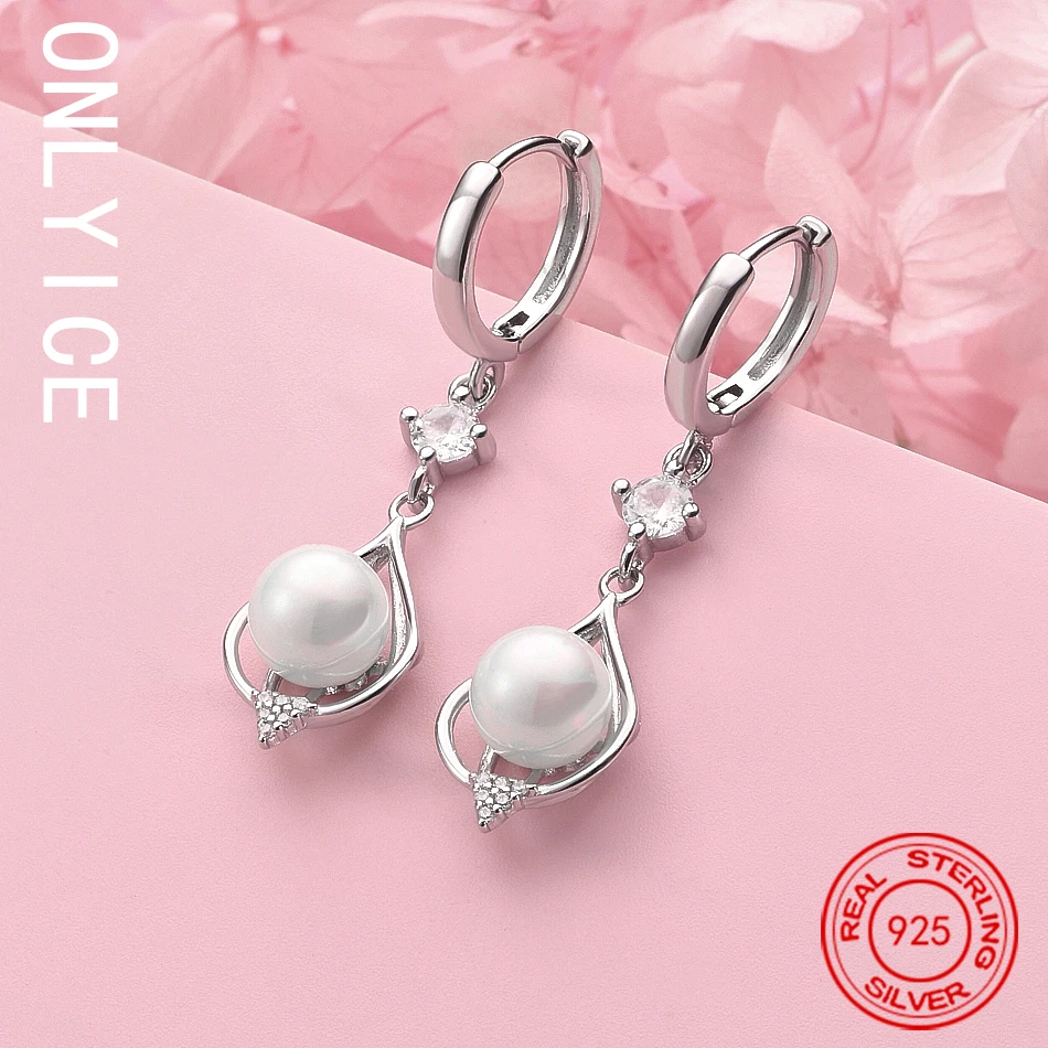 

ONLYICE 925 Sterling Silver Earrings Zircon Pearl Drop Earrings For Women Jewelry Fashion Party and Daily Wear