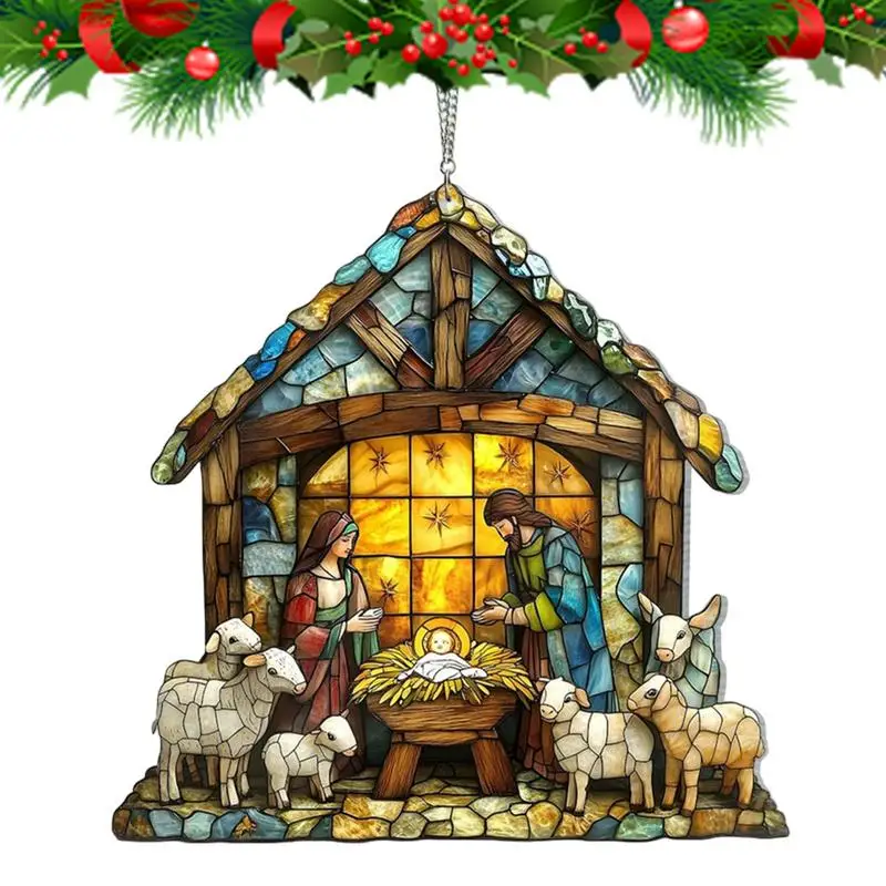 

Nativity Scene Sun Catcher Acrylic Window Wall Art Decor Hand-Painted Christmas Nativity Home Decorations For Kitchen Living