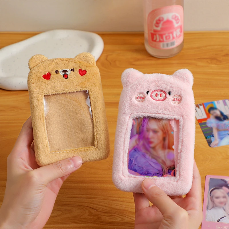 Girls Cartoon Plush Card Cover Holder Pendant Animals Rabbit Bear Designs Photocard Holder ID Bank Card Bus Card Protective Case