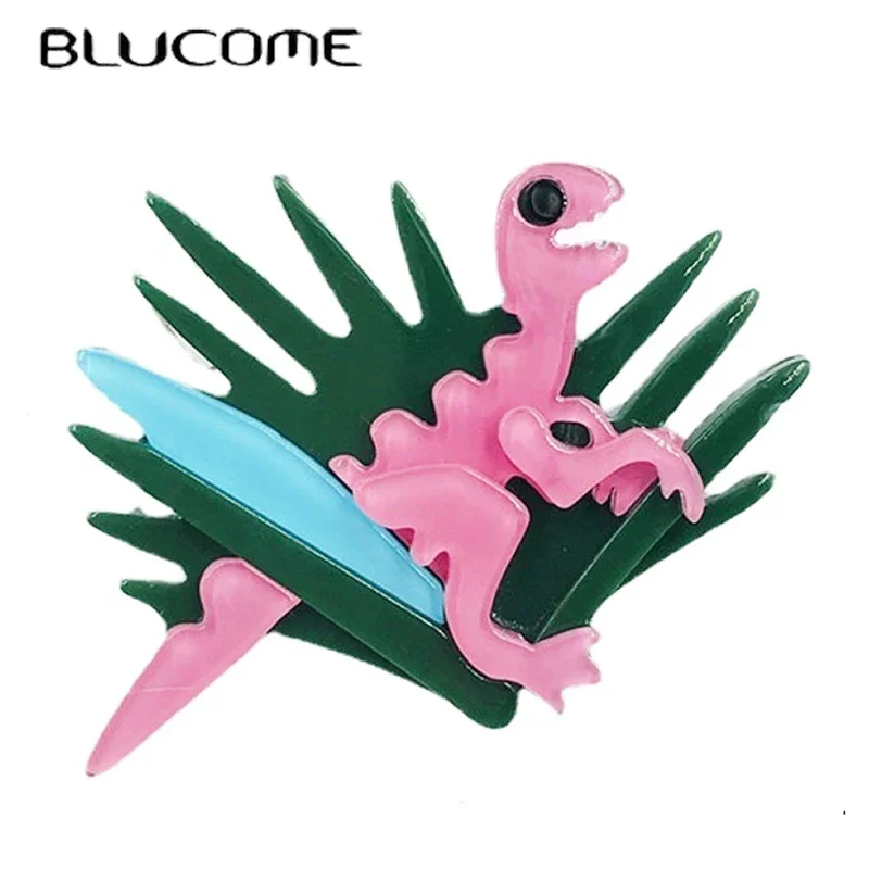 Blucome Cartoon Dinosaur Brooch Acrylic Creative Velociraptor Dinosaur Pin for Bag Suit New Year Gift