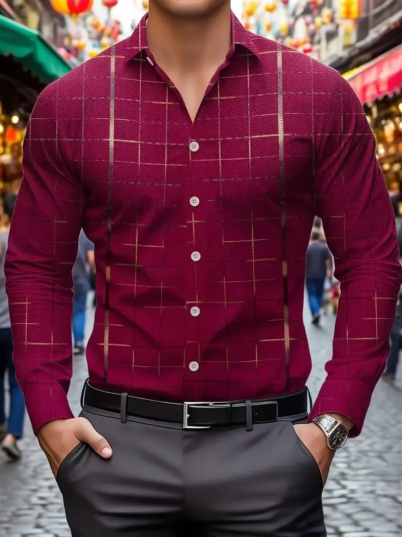 

Christmas Pattern Men's Long Sleeve Shirt Autumn Winter Casual 3D Snowflake Printed Shirt Loose Holiday Men's Top