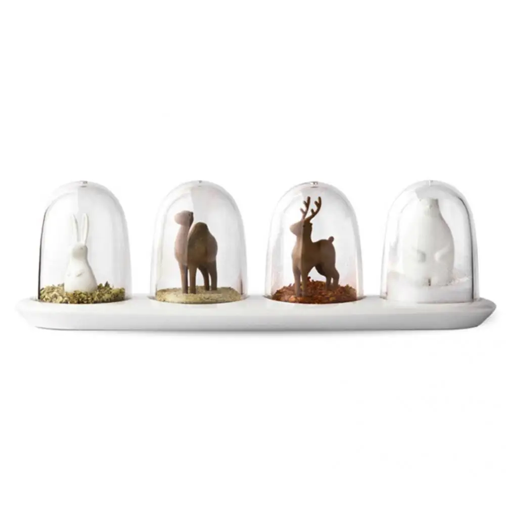 Transparent Spice Jar PP Set Cute Four Seasons Plant Animals Salt Sugar Pepper Shaker Cooking Tool Kitchen Supplies