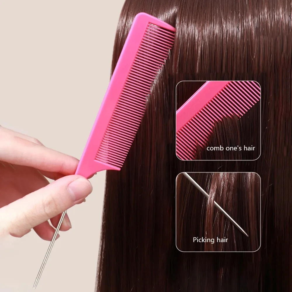 Stainless Steel Pointed Tail Comb, Antistatic Salon Hair Styling Dyeing Comb, Professional Tool for Real Hair Wigs