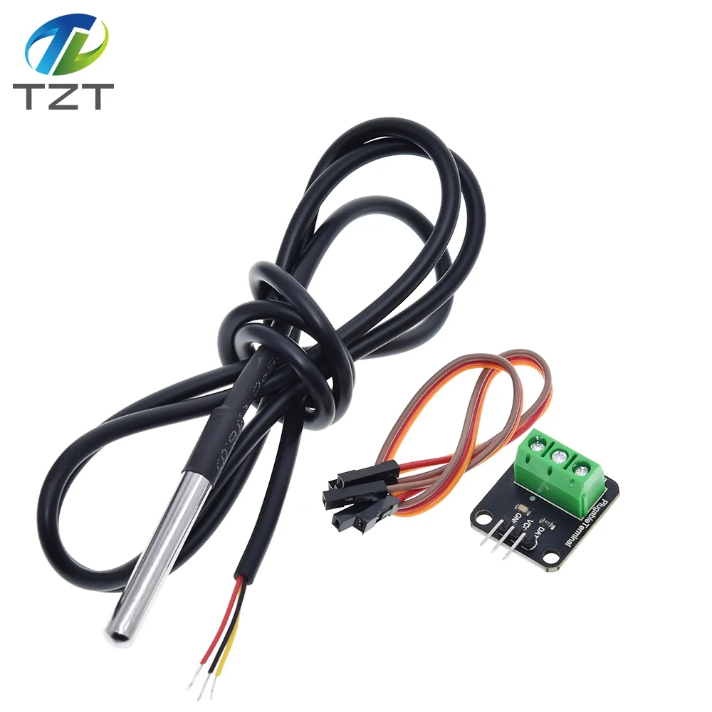 DS18B20 Temperature Sensor Module Kit Waterproof 100CM Digital Sensor Cable Stainless Steel Probe Terminal Adapter For Arduino