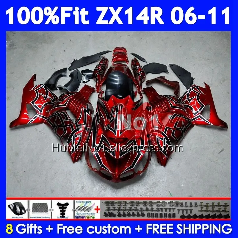 Body For KAWASAKI NINJA ZX 14R ZX14R 06 07 08 09 10 11 227No.19 Red silver ZX14 R ZX-14R 2006 2007 2008 2009 2010 2011 Fairing