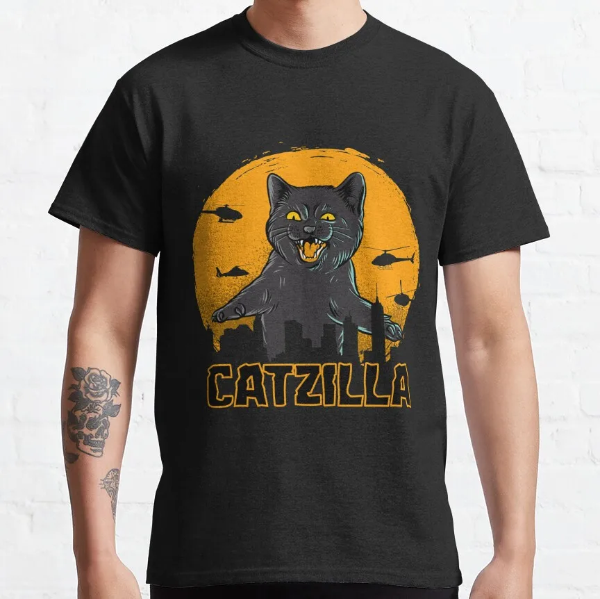 

0925 Catzilla King of Monster Gift t shirt for Cat Lover 100% cotton printed Cute kitty Graphic tee Short Sleeve y2k clothes