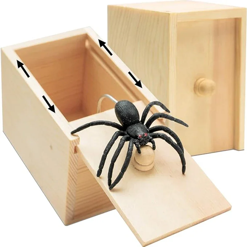 Halloween Fun Happy Joke Boxes Rubber Spider Prank Happy Box Handcrafted Wooden Spider Box Spider Money Surprise in A Box