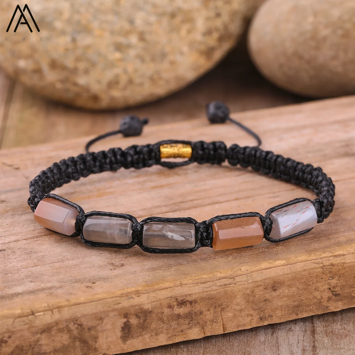 Natürliche schwarze Turmalin Nugget Perlen geknotet handgemachte gewebte Armband Frauen Stein Perlen Geflecht Armband verstellbar N0456AMI – Detail 5