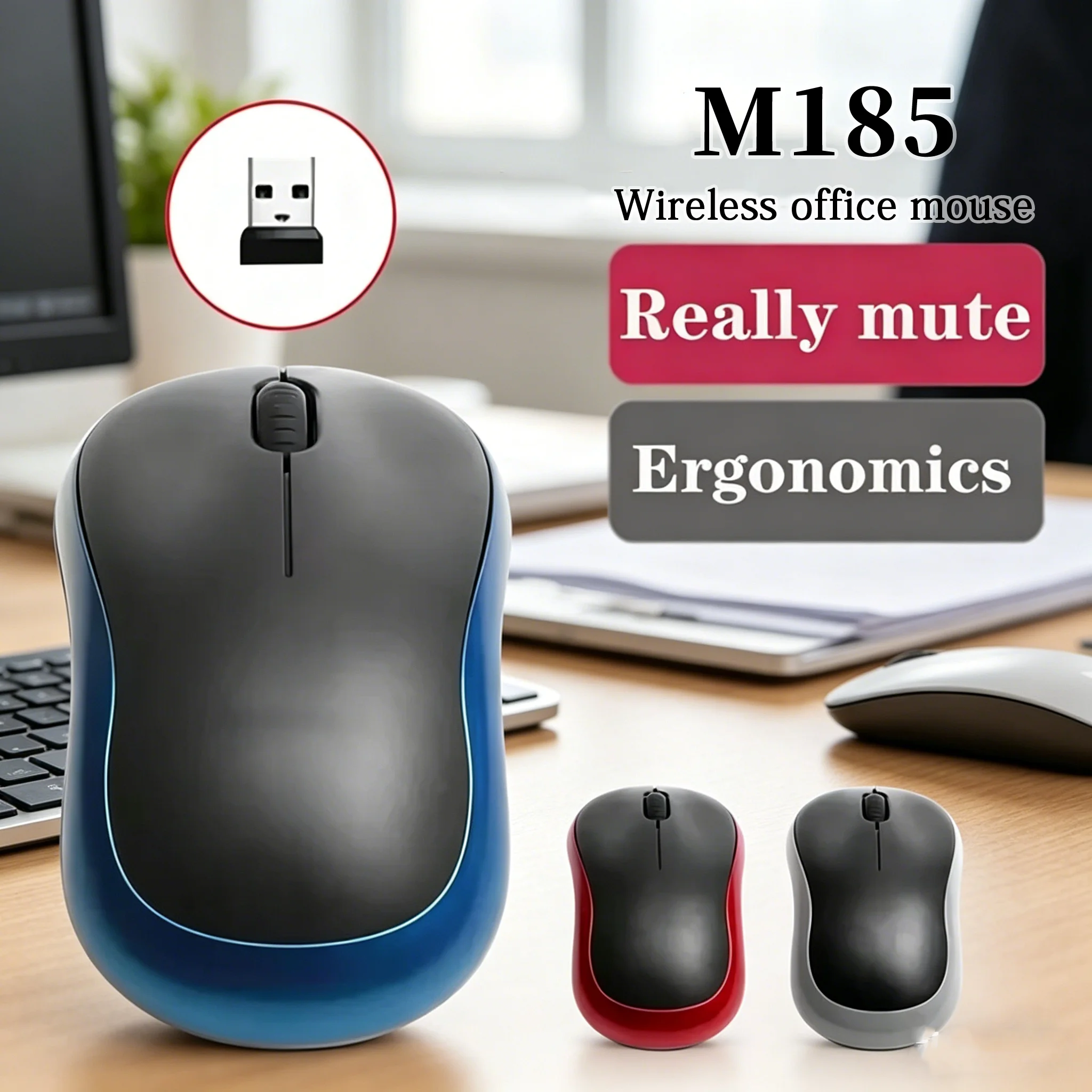 New M185 Mini Wireless Mouse Comfortable Portable Mouse Mice 1000DPI Ergonomic Mouse 2.4GHz with USB Mini Receiver for PC/Laptop