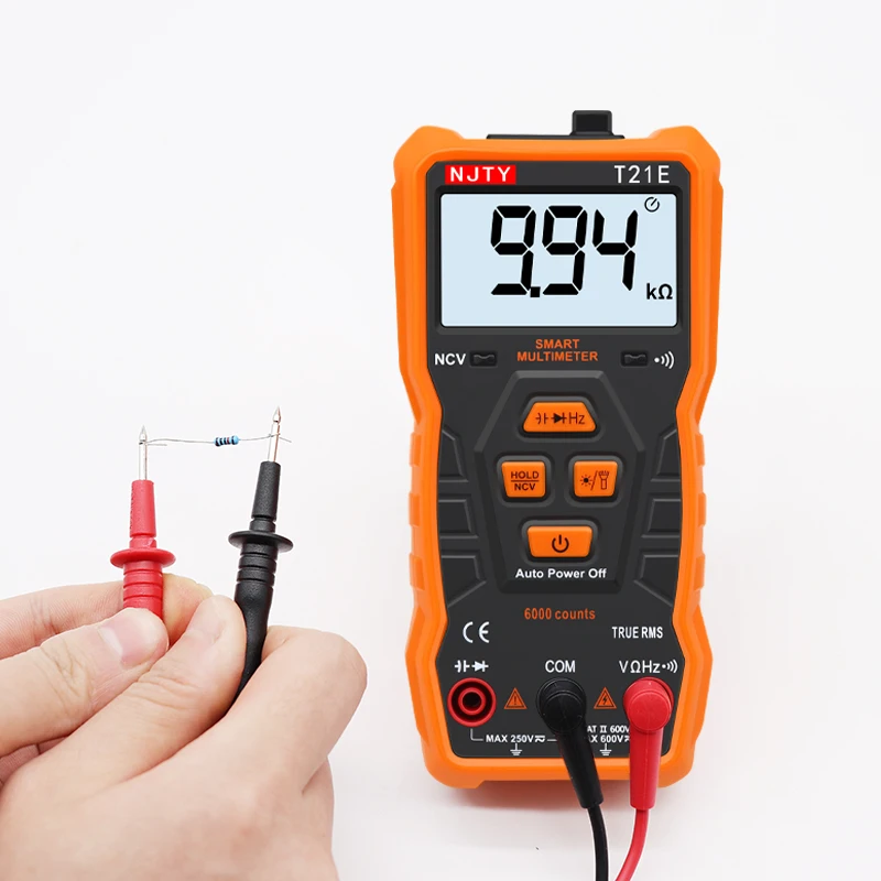 NJTY Digital Multimeter T21A T21B T21C T21D T21E 6000 Counts AC/DC A V Auto Range T-RMS NCV Handheld Multimetro Voltmeter Tester