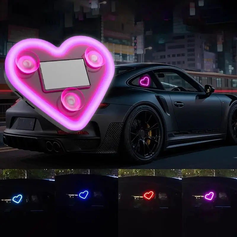 Universal Car Solar Heart-shaped Light Car Window LED Peach Heart Atmosphere Lamp for Car Exterior Interior Decoration