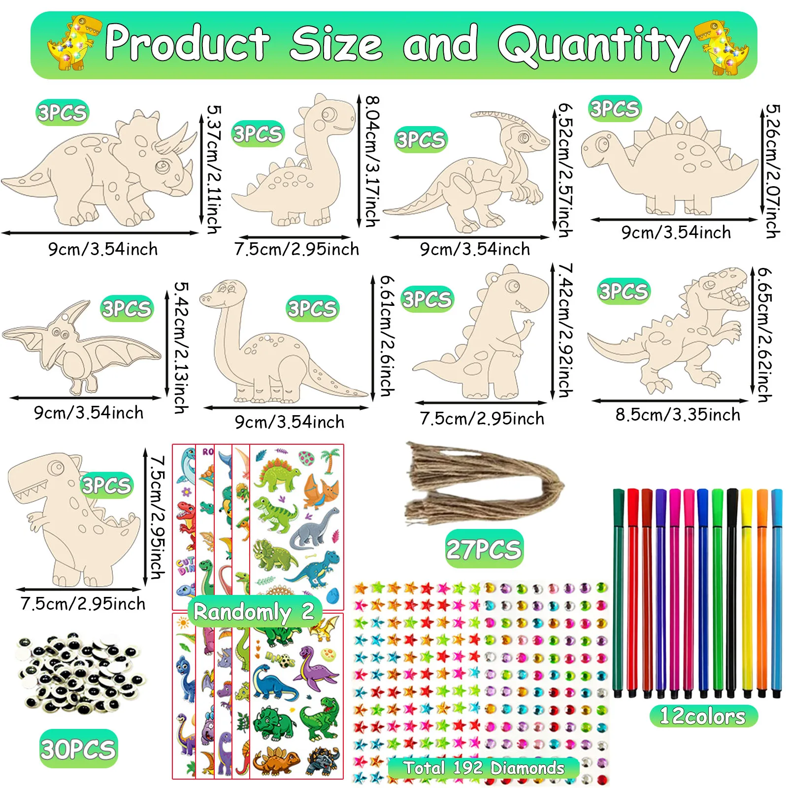 290pcs children's wooden dinosaur DIY craft set - children's wooden crafts, children's dinosaur craft toy set