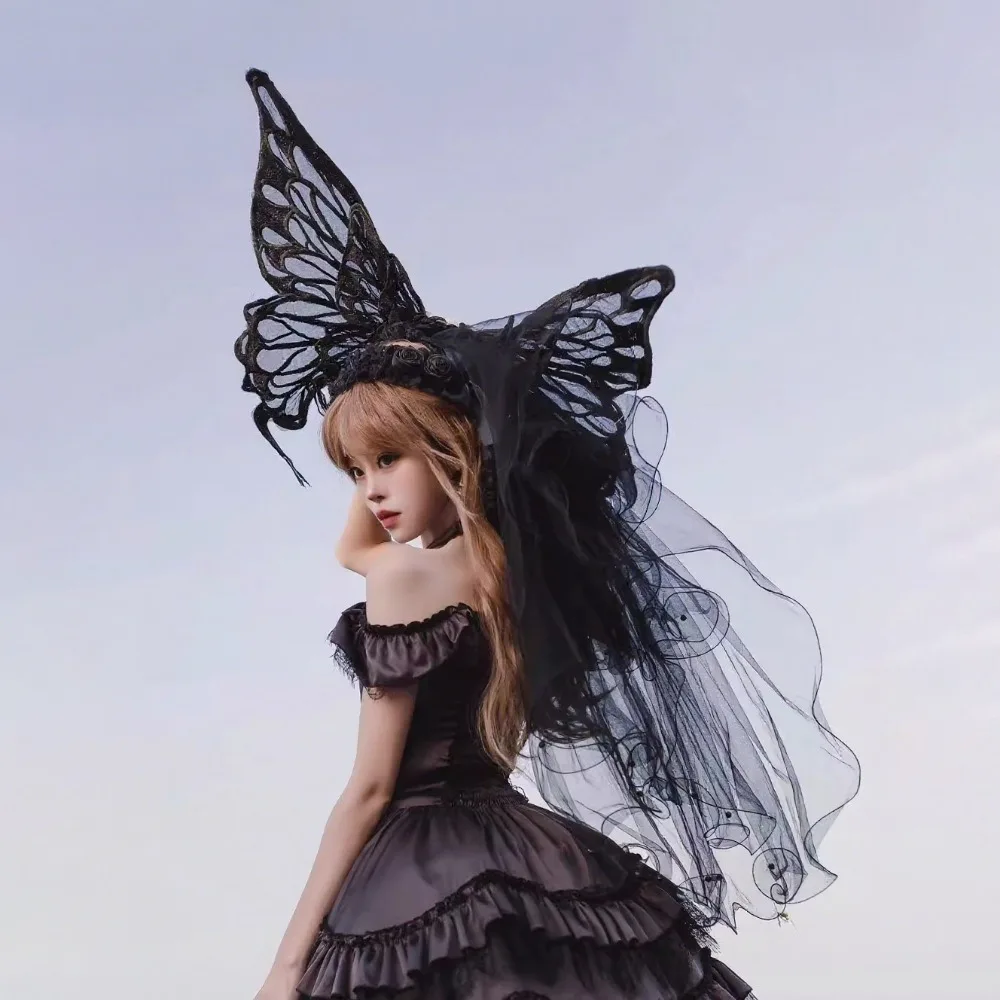 أسود لوليتا أجنحة الجنية الفراشة زي مع عودة تول تراكب للنساء الفتيات هدايا عيد الميلاد عيد الهالوين التصوير الدعامة
