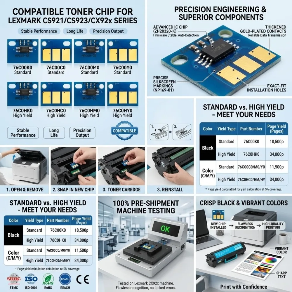 76C00K0 76C00C0 76C00M0 76C00Y0 76C0HK0 76C0HC0 76C0HM0 76C0HY0 Toner Chip for LEXMARK CS921 CS923 CX920 CX921 CX922 CX923 CX924