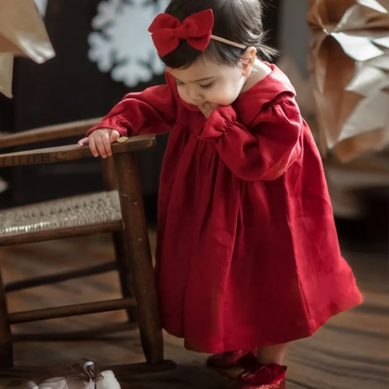 New Arrival Fall Winter One-piece Dress for Child Girl Baby Girls Red Corduroy Princess Dresses Toddlers 1st Birthday Partywears