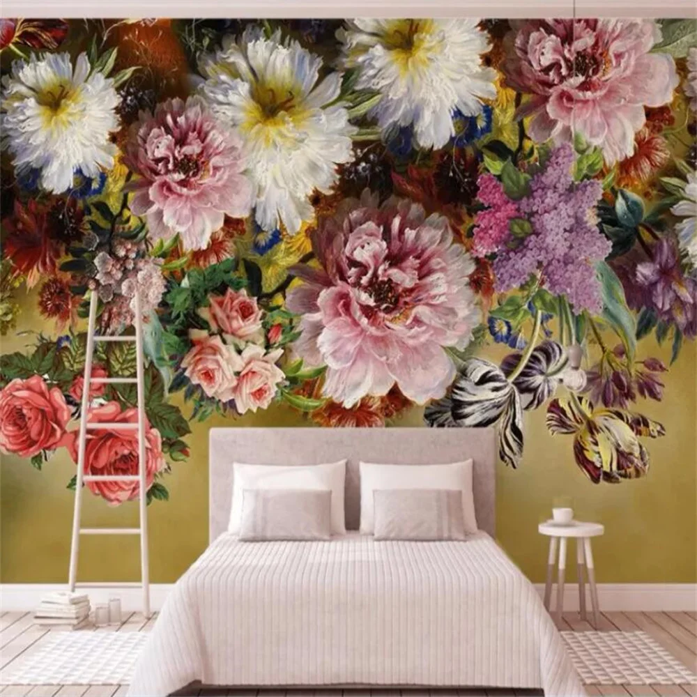 wall paper Custom photo wallpaper mural 3D European retro hand-painted flowers TV background wall papel de parede 3d