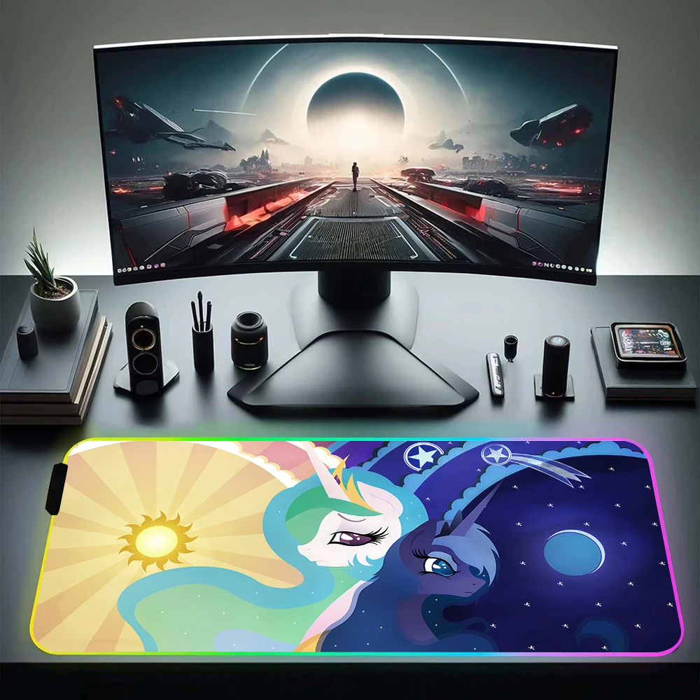 Imagem -02 - M-meu L-little P-pony Rgb Led Mouse Pad para pc Gamer Mouse Pad de Borracha com Luz Led Brilhante