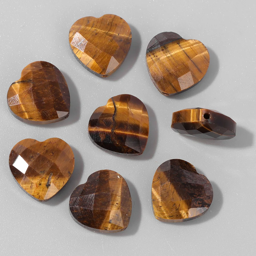 High Quality Faceted Heart Shape Stone Bead Natural Tiger Eye Amethysts Clear Quartzs Charms Beads For Jewelry Making DIY Supply