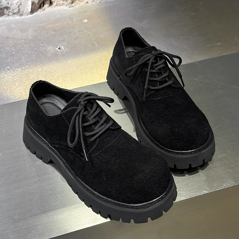 Retro Men Suede Derby Shoes Multiple Colors Men Thick-soled Lace-up Slip-on Casual Shoes Suitable for Daily Street Outdoor Wear