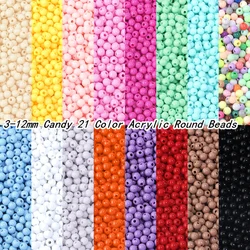 3-12mm Candy Color Acrylic Round Beads Loose Balls Spacer beads for needlework & Jewelry Making