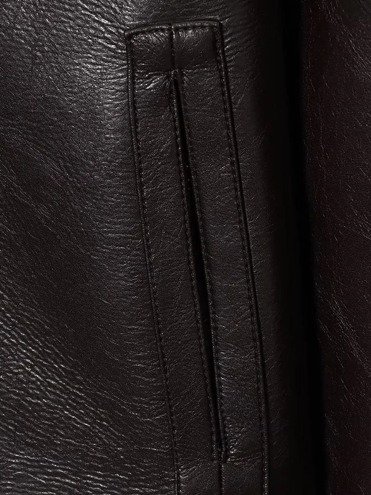 Jaket Kulit Imitasi Bulu Domba Bolak-Balik Musim Dingin Wanita 2025, Mantel Kerah Turun Tebal untuk Kantor, Pakaian Luar Chic