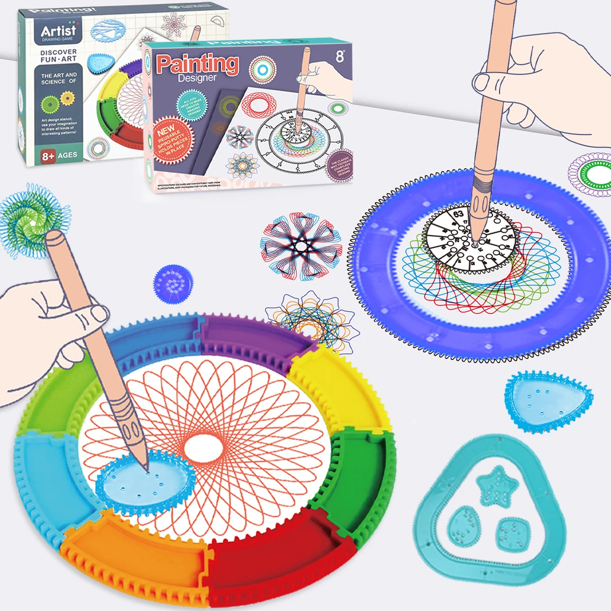مجموعة رسم فنية حلزونية سبيروغراف للأطفال، مجموعة فنية للرسم بأشكال ممتعة، ألعاب بتصميم كلاسيكي، مساطر رسم مع كتاب #1
